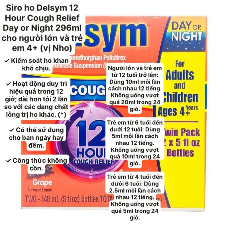 Siro giảm ho Delsym Couch 12 hrs 148ml cho người lớn và trẻ 4+