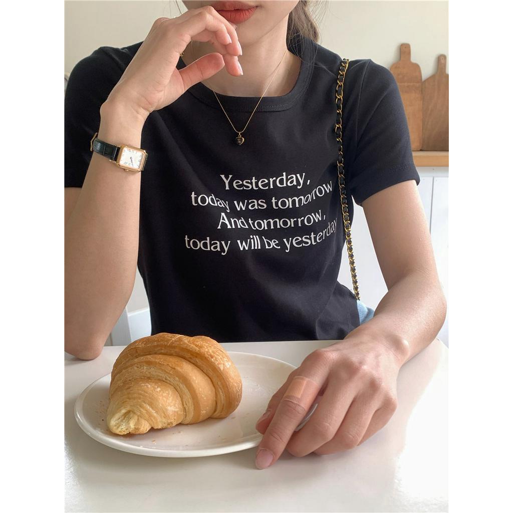 Áo Thun Cổ Tròn Ngắn Tay In Chữ Phong Cách Hàn Quốc 63506 2 Màu Cá Tính