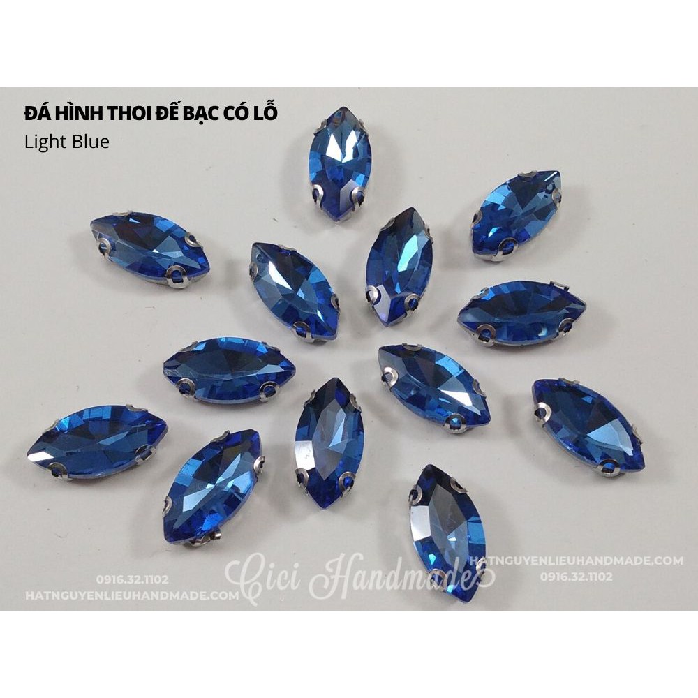 Set 10 hạt đá hình thoi đế bạc size to link 1/2 Cici Handmade chuyên hạt đá hạt pha lê hạt cườm hạt trang sức tự làm