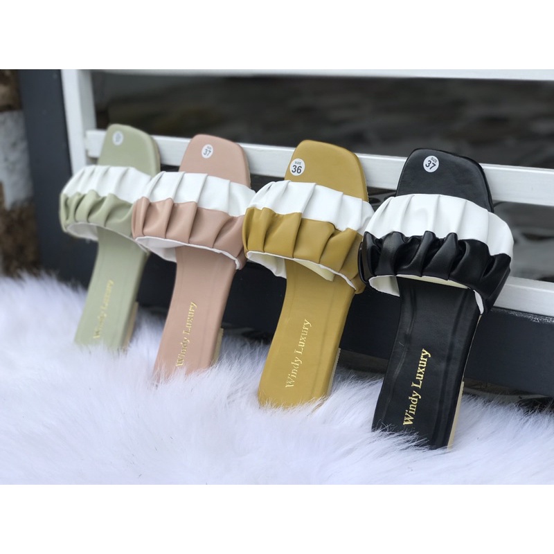 DÉP NỮ QUAI NGANG NHÚN PHỐI MÀU PASTEL
