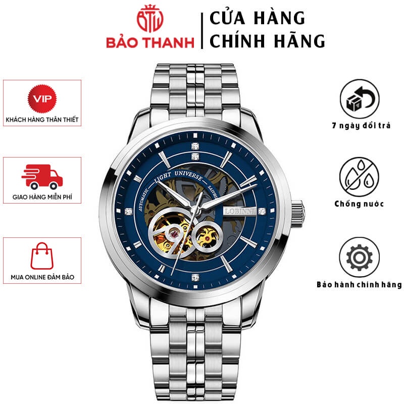 Đồng Hồ Nam LOBINNI No.5013-6 Chính Hãng BH 24T Chịu Nước 50m Kính Chống Xước Dây Thép Không Gỉ (Máy Cơ Tự Động)