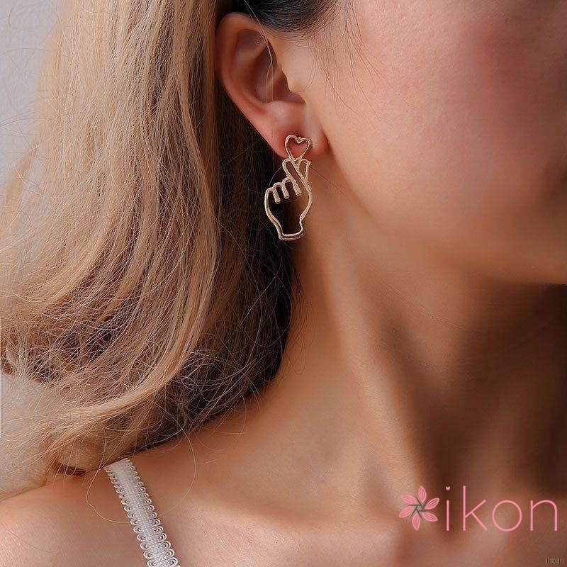 Hoa tai kim loại hình trái tim cho nữ