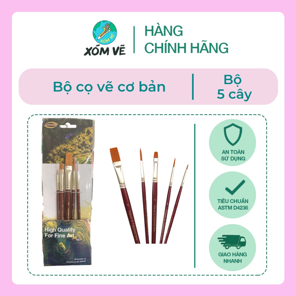 [XÓM VẼ] Bộ cọ vẽ màu nước cơ bản Artpower MA121- Bộ 5 cây