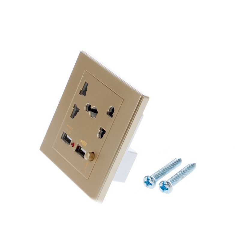 Ổ Cắm Điện Gắn Tường Có Đèn LED Hai Cổng USB Tiện Dụng