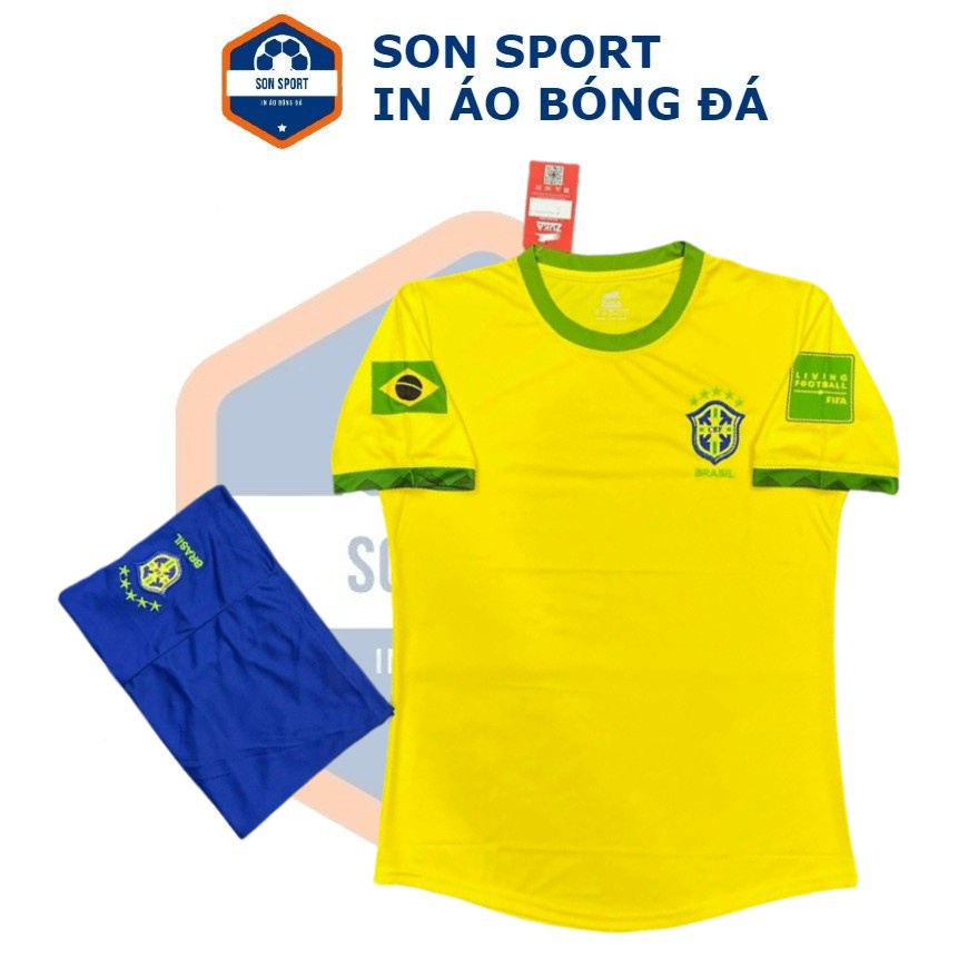 Bộ Quần Áo Bóng Đá Thun Thái Đội Tuyển Brazil Vàng