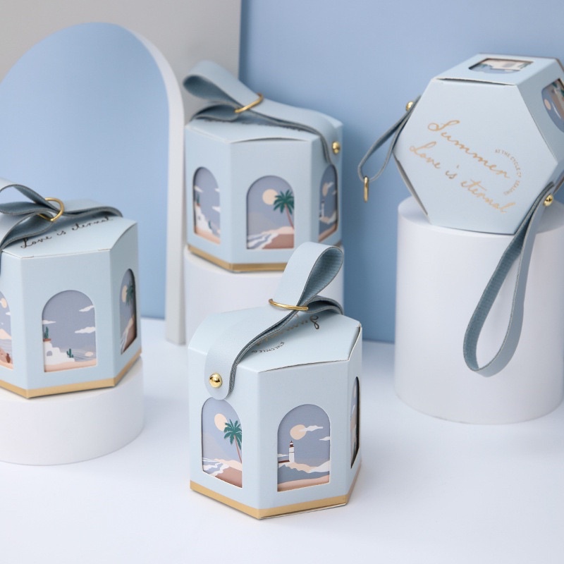 Hộp quà tặng hộp đựng nến, hộp mĩ phẩm lục giác dây da cao cấp