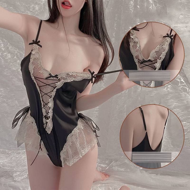 Bộ đồ ngủ liền thân phối ren xuyên thấu quyến rũ cho nữ