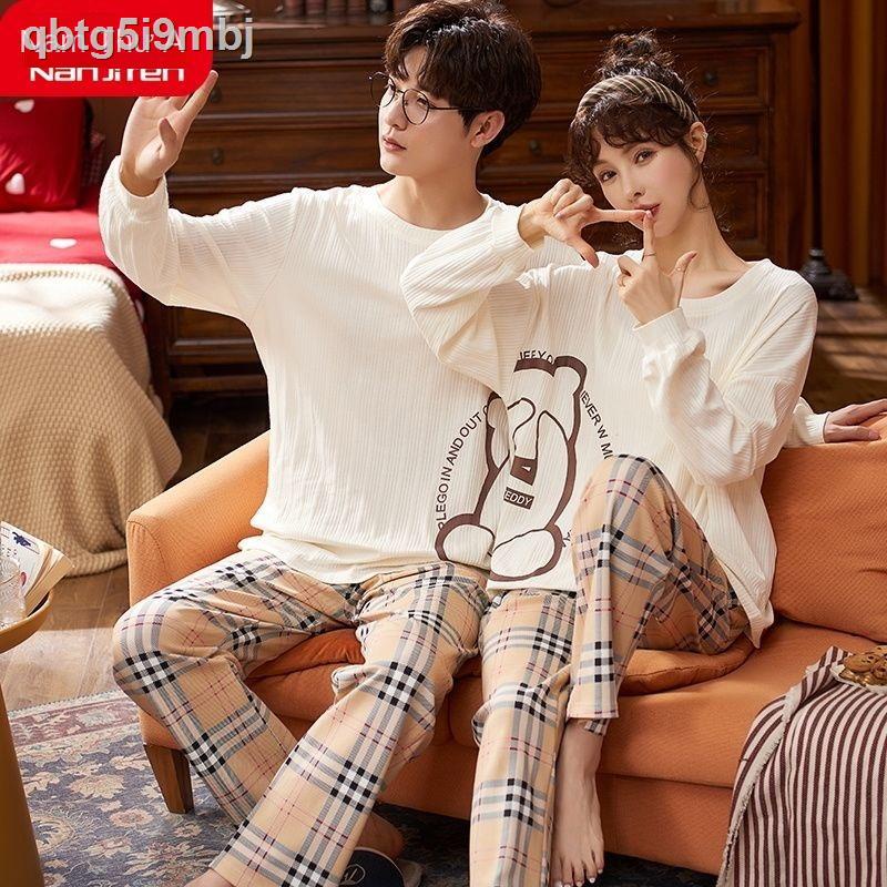 2 bộ đồ ngủ đôi giá sỉ cotton mỏng dài tay nữ xuân thu phong cách hàn quốc sinh viên tươi mát nam đông phục vụ tậ