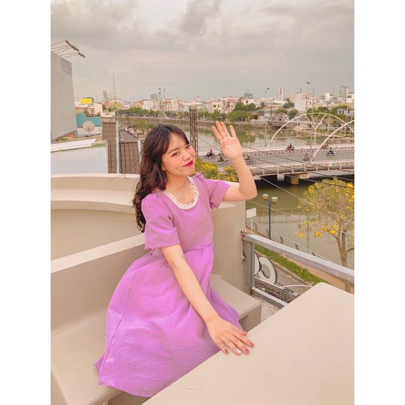Đầm babydoll (trắng/tím)