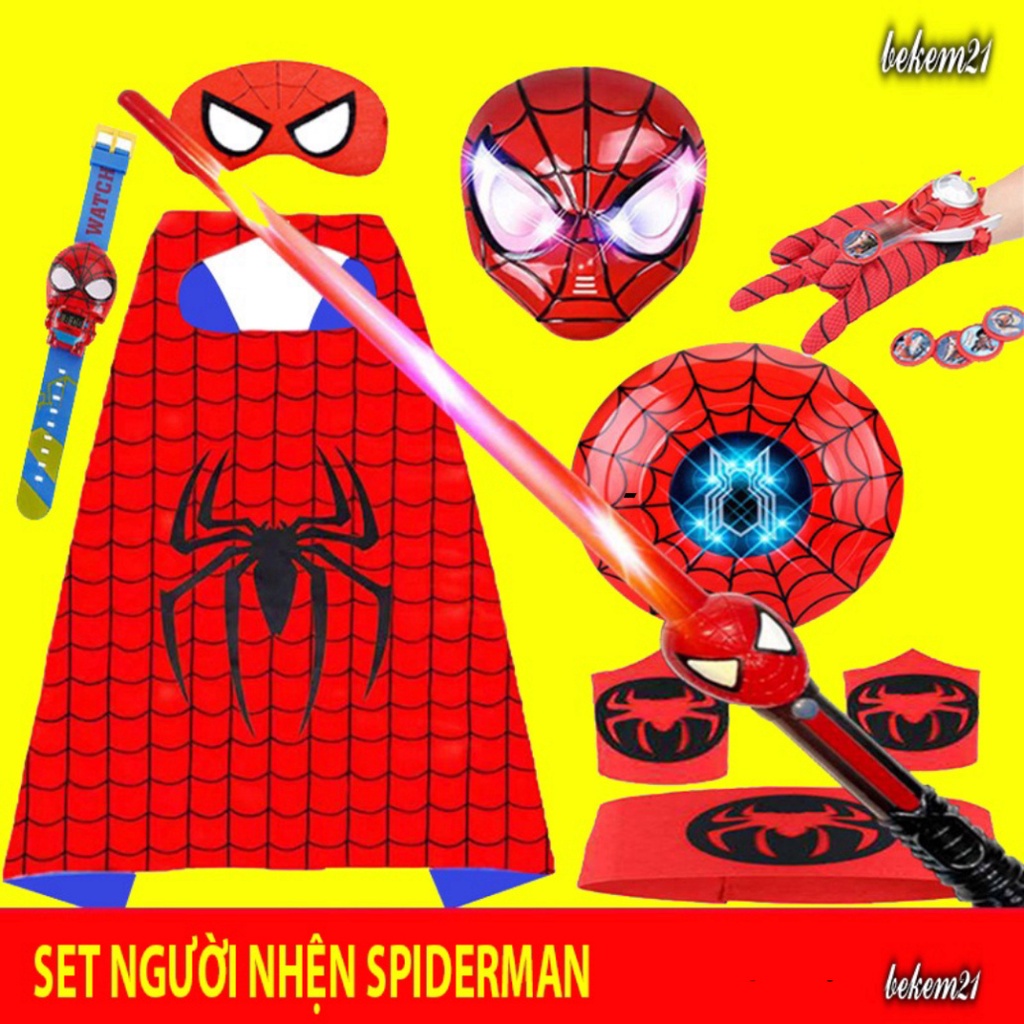 SET BỘ ÁO CHOÀNG Mặt Nạ Khiên Kjếm Phát Sáng Người Nhện Người Sắt Đội Trưởng Mỹ Người Dơi Nhiều Mẫu