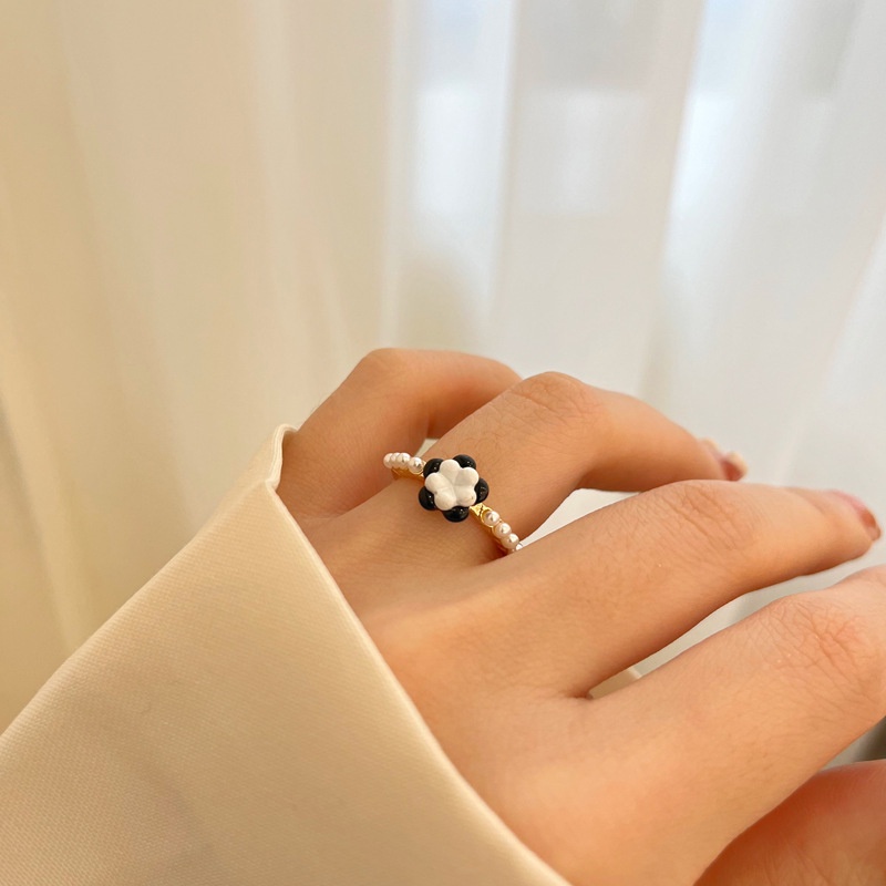 Nhẫn Đính Ngọc Trai Hình Hoa Trà Phong Cách Hàn Quốc Cho Nữ F997