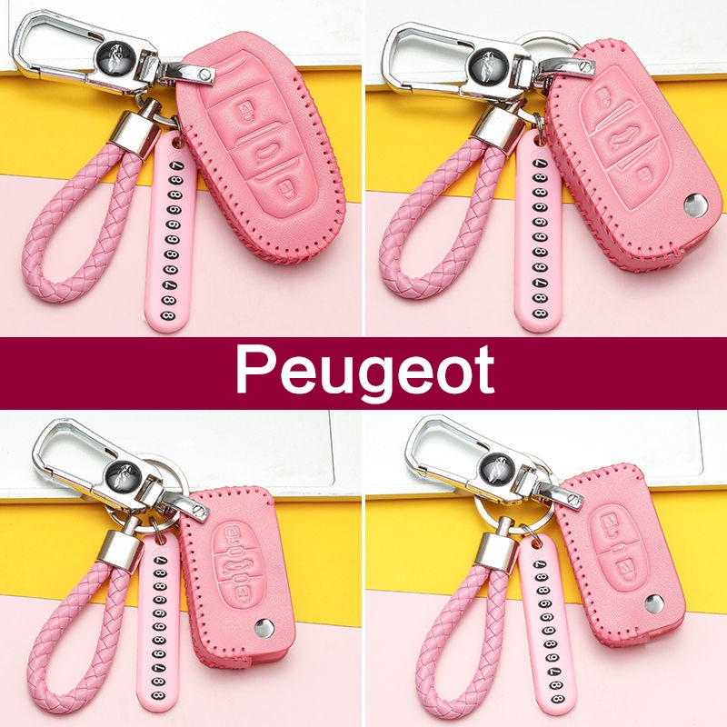 Vỏ da đựng chìa khóa xe hơi Peugeot 301 308 408 508 2008 308S 3008 4008 5008 307 kèm giá đỡ