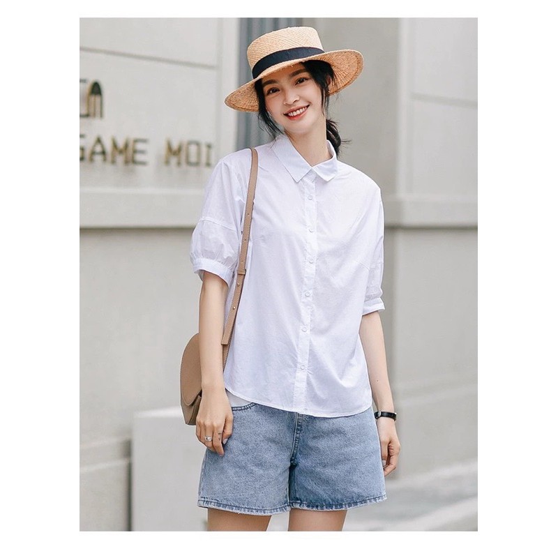 áo sơ mi nữ công sở A04, sơ mi trắng tay lỡ vnxk xịn đẹp Fredy
