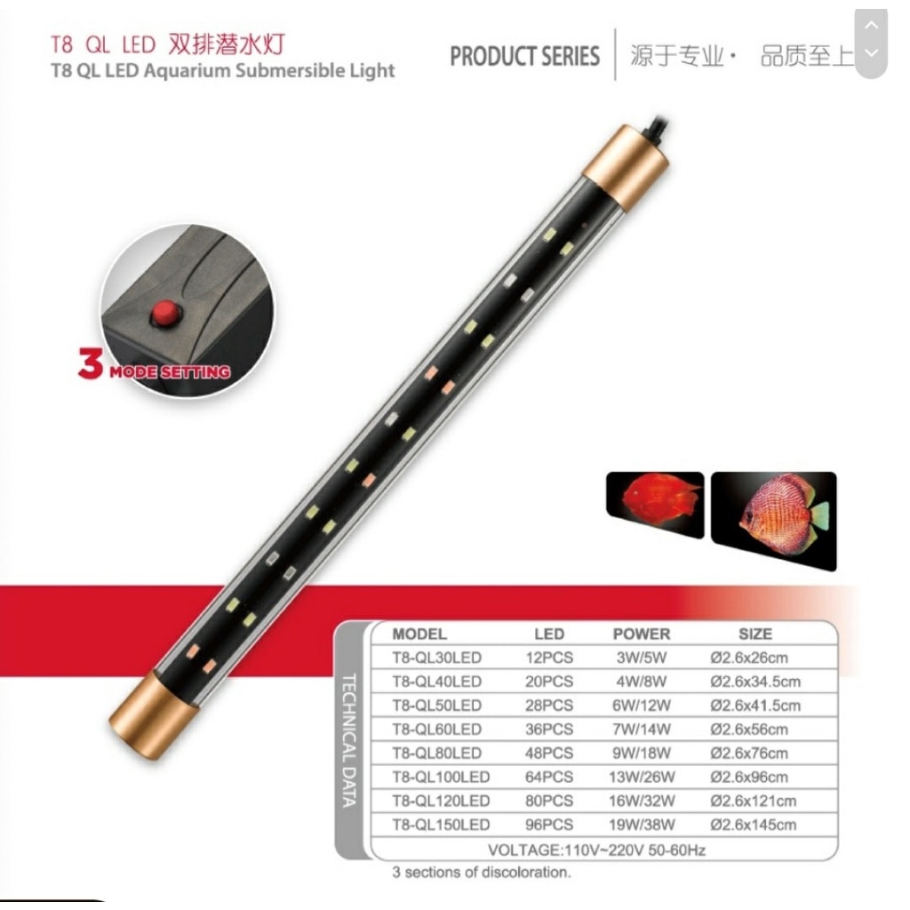 Đèn Led Quanlong T8LED 60cm 2 Dãy Bóng - 3 Chế Độ Màu Tùy Chỉnh Cho Hồ Cá