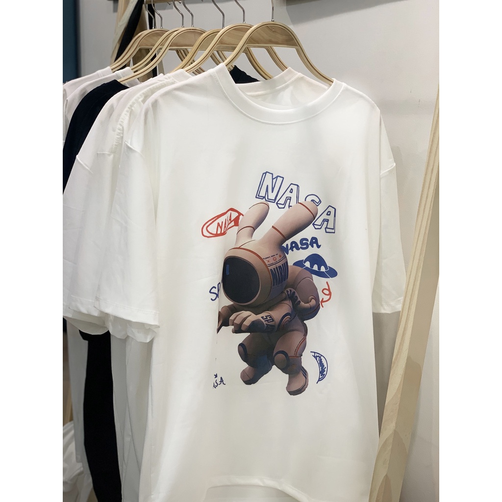 Áo thun Unisex in hình Thỏ Phi Hành Gia Nasa tay lỡ form rộng, áo phông unisex JTeeMan vải Cotton thoáng mát JT42