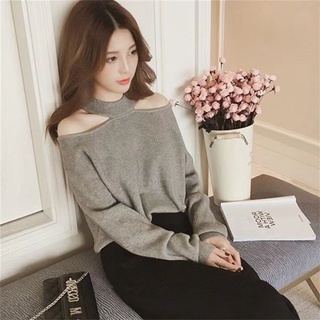 Áo Sweater Trễ Vai Tay Dài Màu Sắc Thanh Lịch Cho Phái Nữ