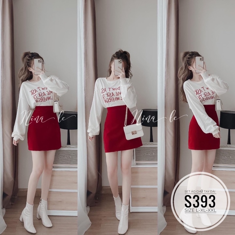 BIGSIZE Set áo chữ tay dài S393
