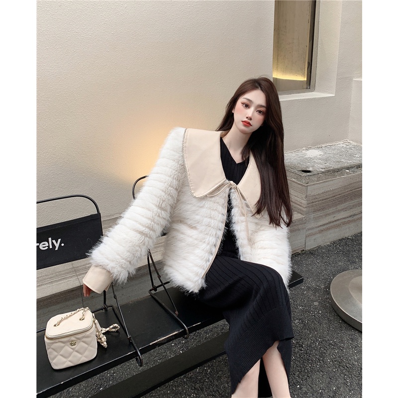 Áo lông trắng phố cổ da buộc nơ sang chảnh hàng Quảng Châu | BigBuy360 - bigbuy360.vn