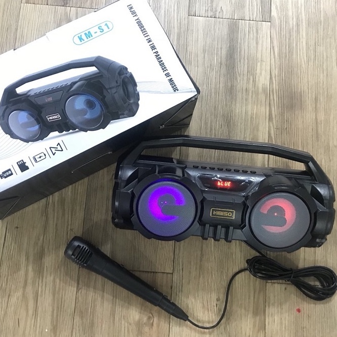 Loa Bluetooth Kimiso KM S1 - Loa Bluetooth Karaoke Tặng Kèm Mic , Đèn Led Sống Động Pass Cực Khỏe - Bảo Hành 12 Tháng