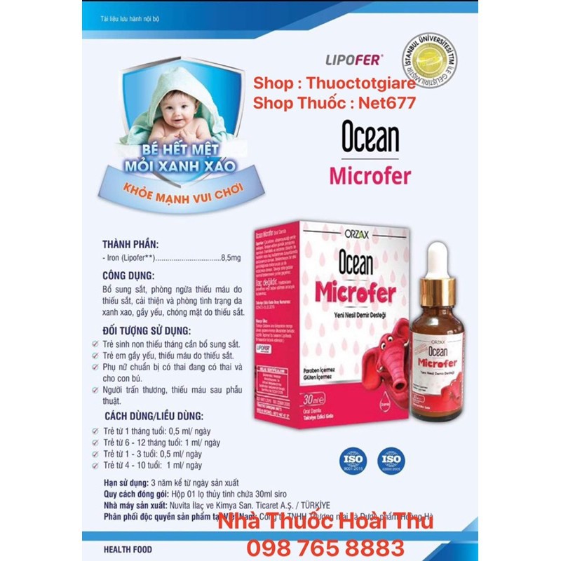 Ocean Microfer. Bổ sung sắt cho cơ thể, cải thiện tình trạng thiếu máu ở trẻ, giúp bé hệt mệt mỏi, ăn ngon