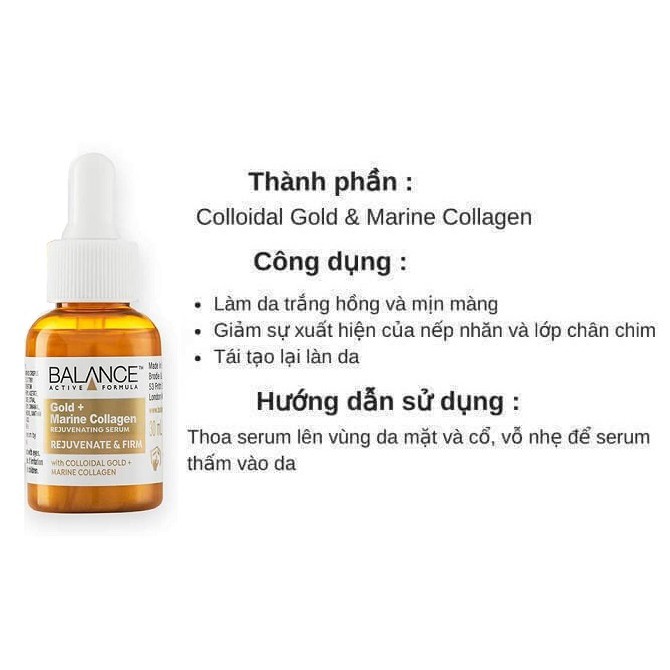 Serum Dưỡng Căng Bóng Da, Ngừa Lão Hóa Balance Gold Collagen Rejuvenating Serum 30ml