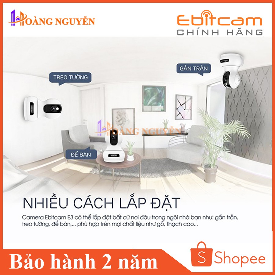 [NHÀ PHÂN PHỐI] Camera Wifi Ebitcam E3 FHD 1080P 2.0MP - Xoay 360 độ - Phát Hiện Chuyển Động | BigBuy360 - bigbuy360.vn