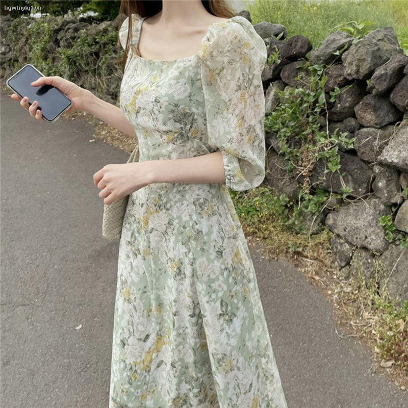 Đầm dài in hoa kiểu Pháp phong cách cổ điển thời trang mùa hè cho nữ
