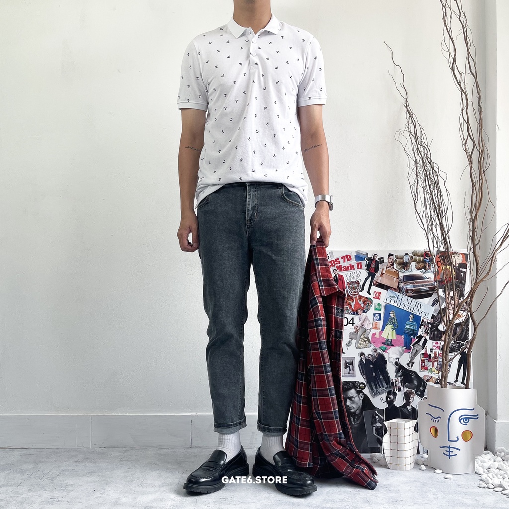 Áo polo nam BT mỏ neo, thun cổ bẻ cotton cá sấu in họa tiết công sở kiểu Hàn - GATE6 - #4775