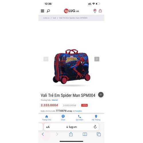 THANH LÝ VALI SPIDERMAN L.U.G