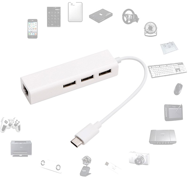 Bộ Chuyển Đổi Alli Macbook Usb3.1 Usb-C Type-C Sang Rj45 Ethernet Lan 3 Cổng Usb Hub