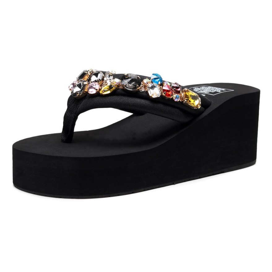 Dép tông kẹp nữ xỏ ngón đế xuồng cao quai đính đá pha lê