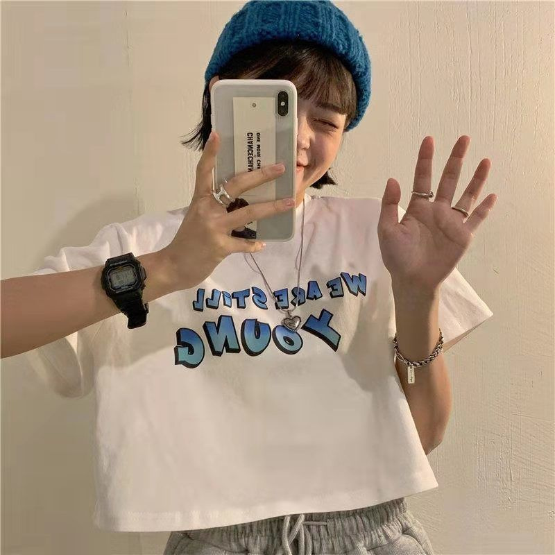 Áo thun cotton ngắn tay phong cách Hồng Kông thời trang cá tính