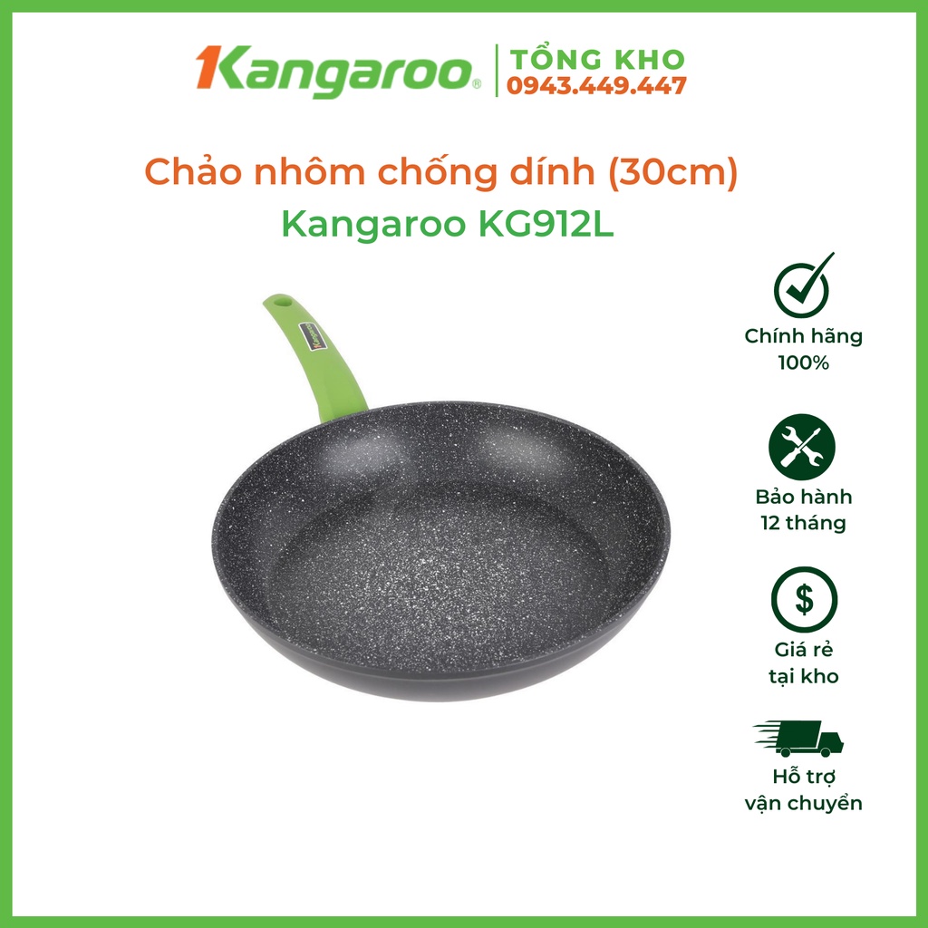 Chảo nhôm chống dính (30cm, vân đá, đáy từ, tay cầm silicon) model KG912L