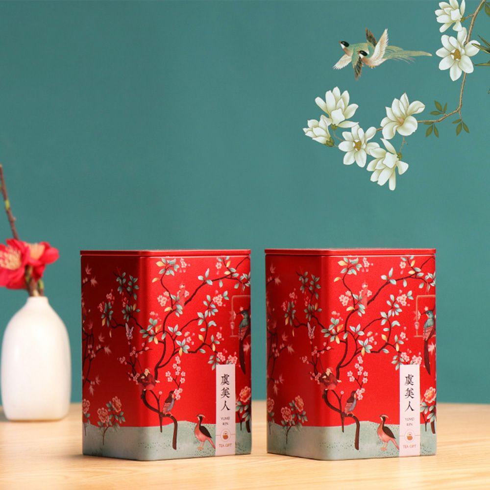 Hộp Đựng Trà / Cà Phê / Bánh Kẹo Hình Vuông Họa Tiết Hoa Mận Phong Cách Trung Quốc