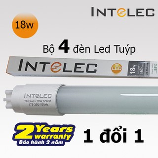 Bộ 4 Đèn Led Tuýp T8 INTELEC 18w Trung Tính (Vàng - 4000K)