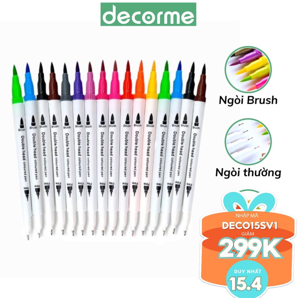 Bút viết tiêu đề DecorMe dual brush pen fineliner, bút calligraphy bullet journal lẻ 1 bút