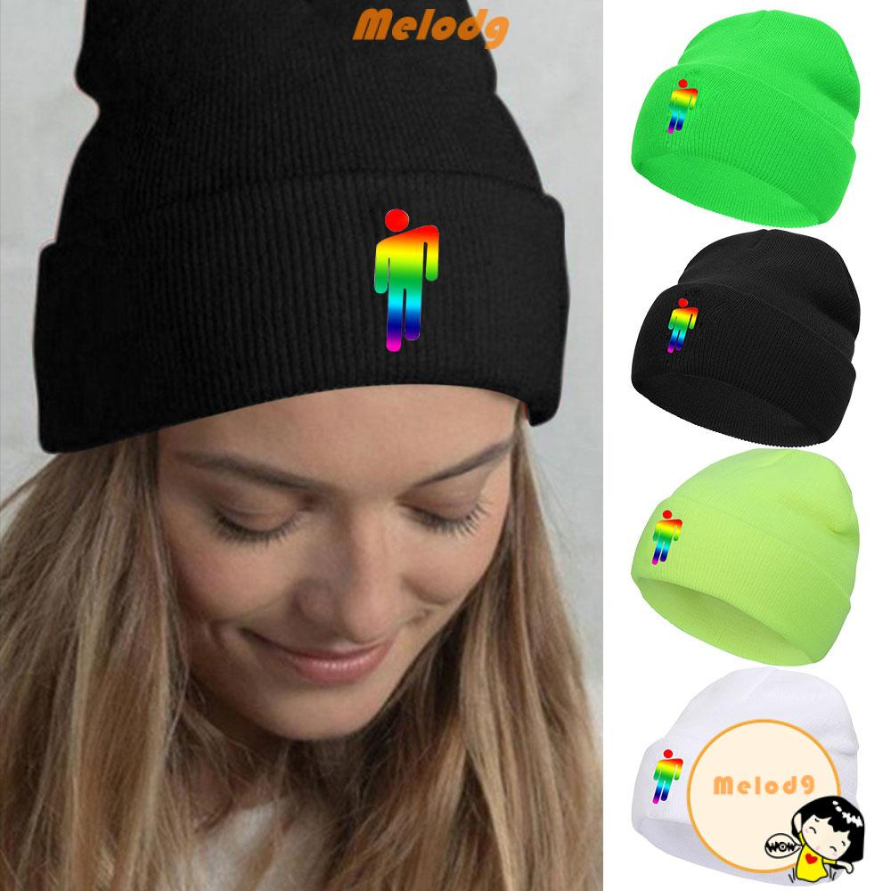 💍MELODG💍 Billie Eilish Warm Winter Cap Solid Color for Women and Men Unisex Beanie Hat Embroidery Bonnet Hip-hop Casual Cuffed Beanies