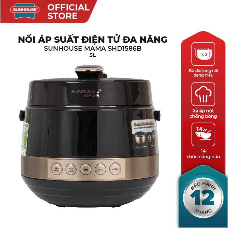 Nồi áp suất điện tử đa năng 5L Sunhouse Mama SHD1586B