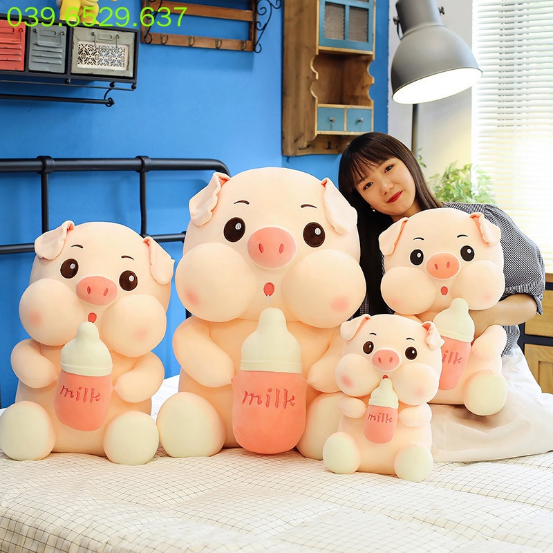 Gấu bông teddy bear heo ôm bình sữa heo nhồi bông ôm bình sữa siêu dễ thương siêu mềm Gấu bông Uống sữa