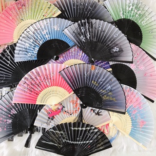 Quạt Cổ Trang Xếp Cầm Tay Quà Tặng Xinh Xắn Phong Cách Trung Quốc Vải Lụa
