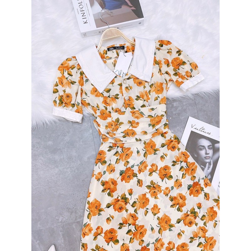 [Mã SKAMA06 giảm 8% tối đa 50K đơn 250K] Váy hoa vàng phối cúc VINTAGE | BigBuy360 - bigbuy360.vn