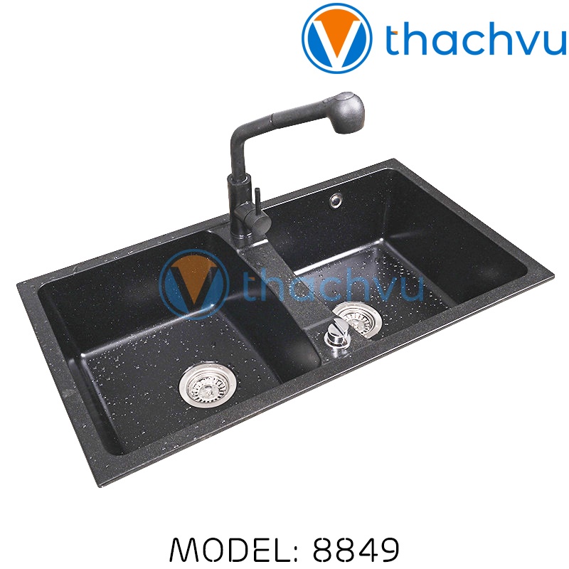 Chậu rửa chén bằng đá granite, combo bồn đá granite nhân tạo kèm xifon ống xả hàng VIỆT NAM SẢN XUẤT.