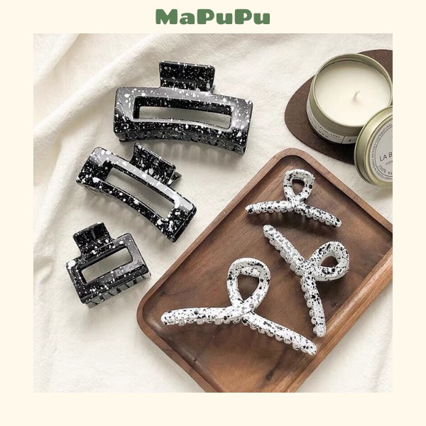 Kẹp tóc hàn quốc càng cua vuông bò sữa chấm bi dễ thương Mapupu sg