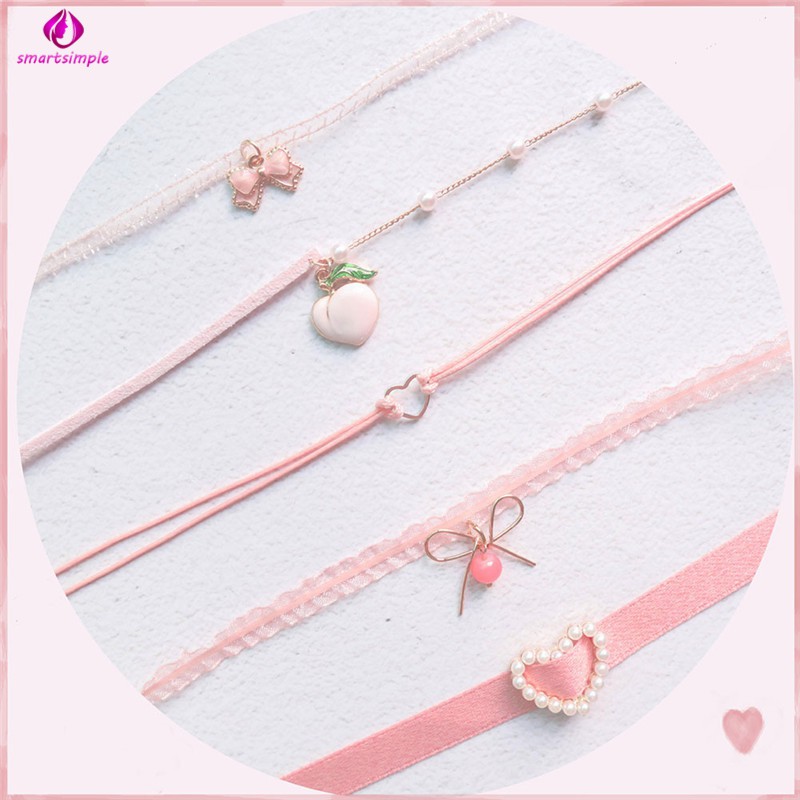SS Fashion Charm Unique Pink Series Pendant Choker Short Clavicle Chain Women Jewelry Gift