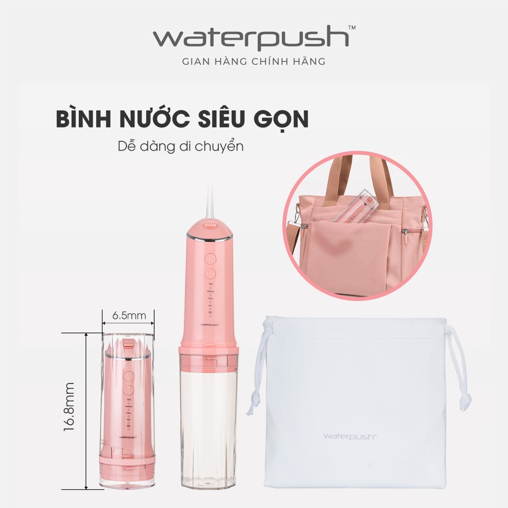 Máy tăm nước du lịch cao cấp WaterPush 1903 màu hồng -  Bình chứa lớn - Siêu Gọn - 1 đổi 1 trong 12 tháng