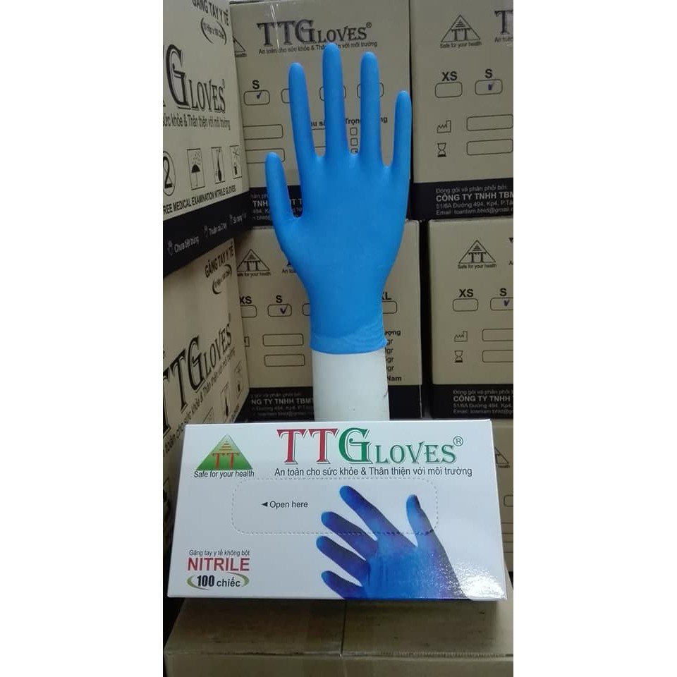 [BLUE] Găng Tay Y Tế TTGLOVE Nitrile Không Bột Trọng Lượng 3.5g Màu Xanh (Blue) - Đủ Size S M L 100 Chiếc / Hộp