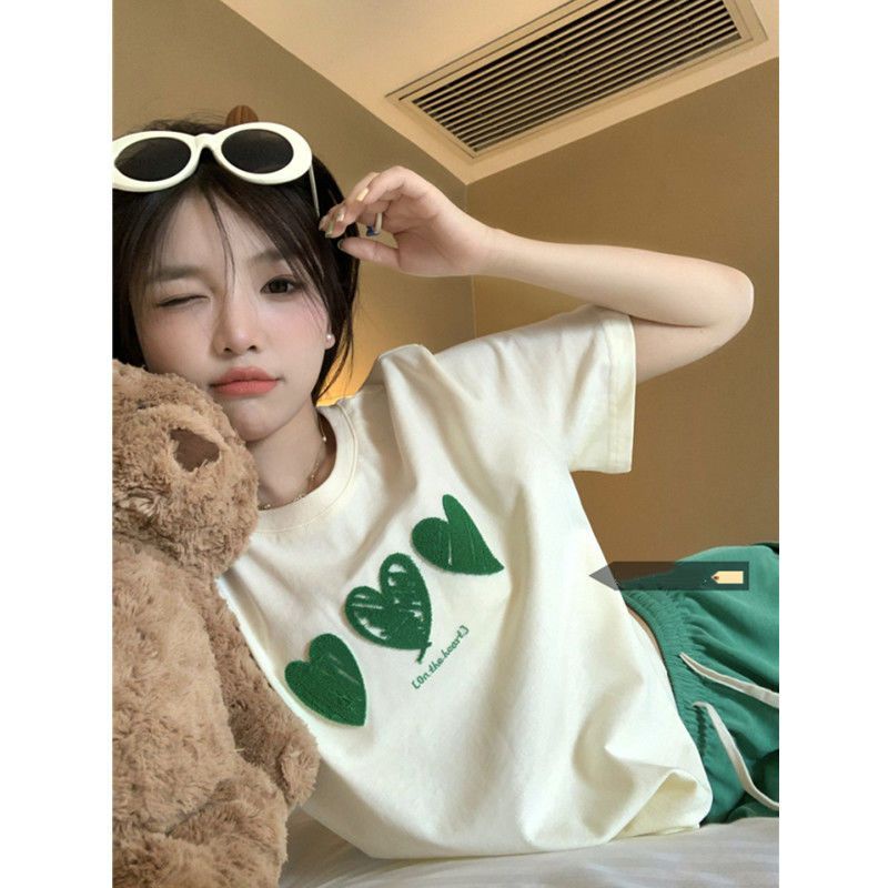 Áo Thun NgắN Tay Thêu HìNh TráI Tim Xinh XắN Cho Nữ JL-TX-446