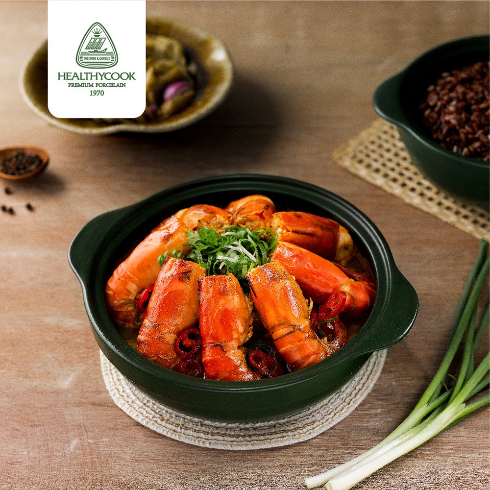 Nồi dưỡng sinh Minh Long  Luna 0.55L + nắp Healthycook Xanh rêu - Gốm sứ cao cấp Minh Long I