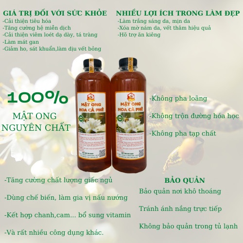 Mật ong nguyên chất Hoa Cà Phê Đăk Lăk 1 Lít - Giá sỉ tại trại, Cam kết hoàn tiền 100% nếu không hài lòng về chất lượng