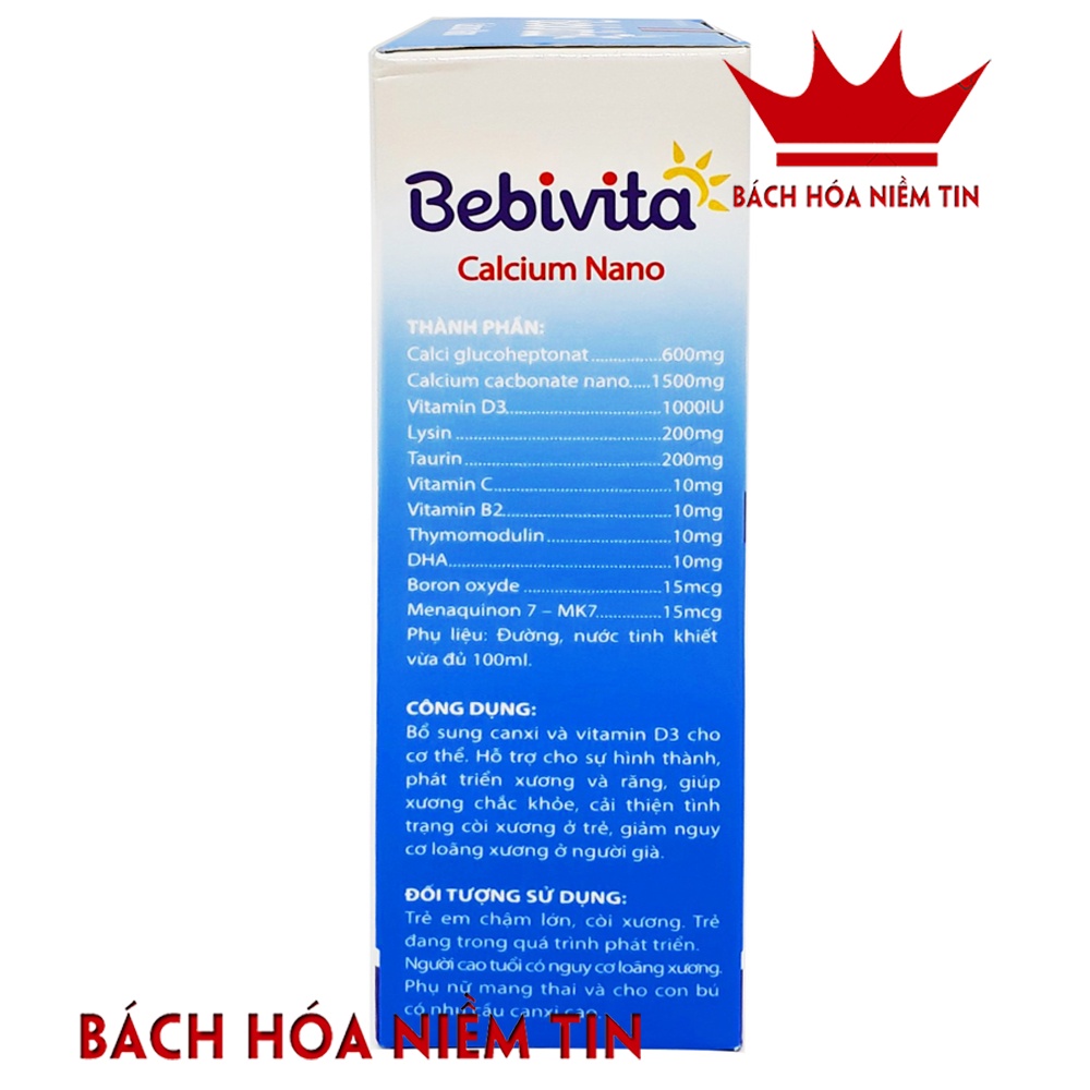 Siro bổ sung canxi cho bé Bebivita Calcium Nano - vitamin D3, K2, DHA giúp phát triển chiều cao, giảm còi xương